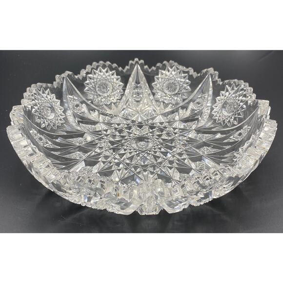 VTG American Brilliant Cut Glass High Quality Fine Cutting Antique ABP Bowl 9" - Picture 2 of 7